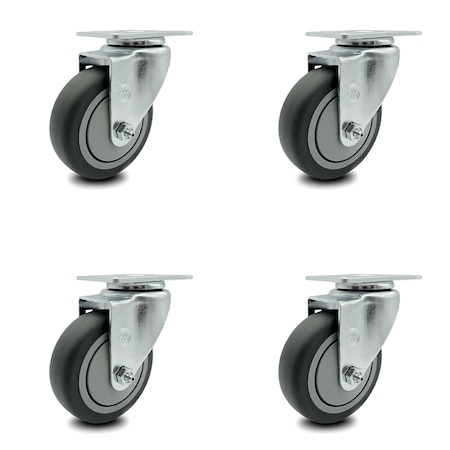 Service Caster 4 Inch Thermoplastic Rubber Wheel Swivel Top Plate Caster Set SCC-20S414-TPRB-TP3-4